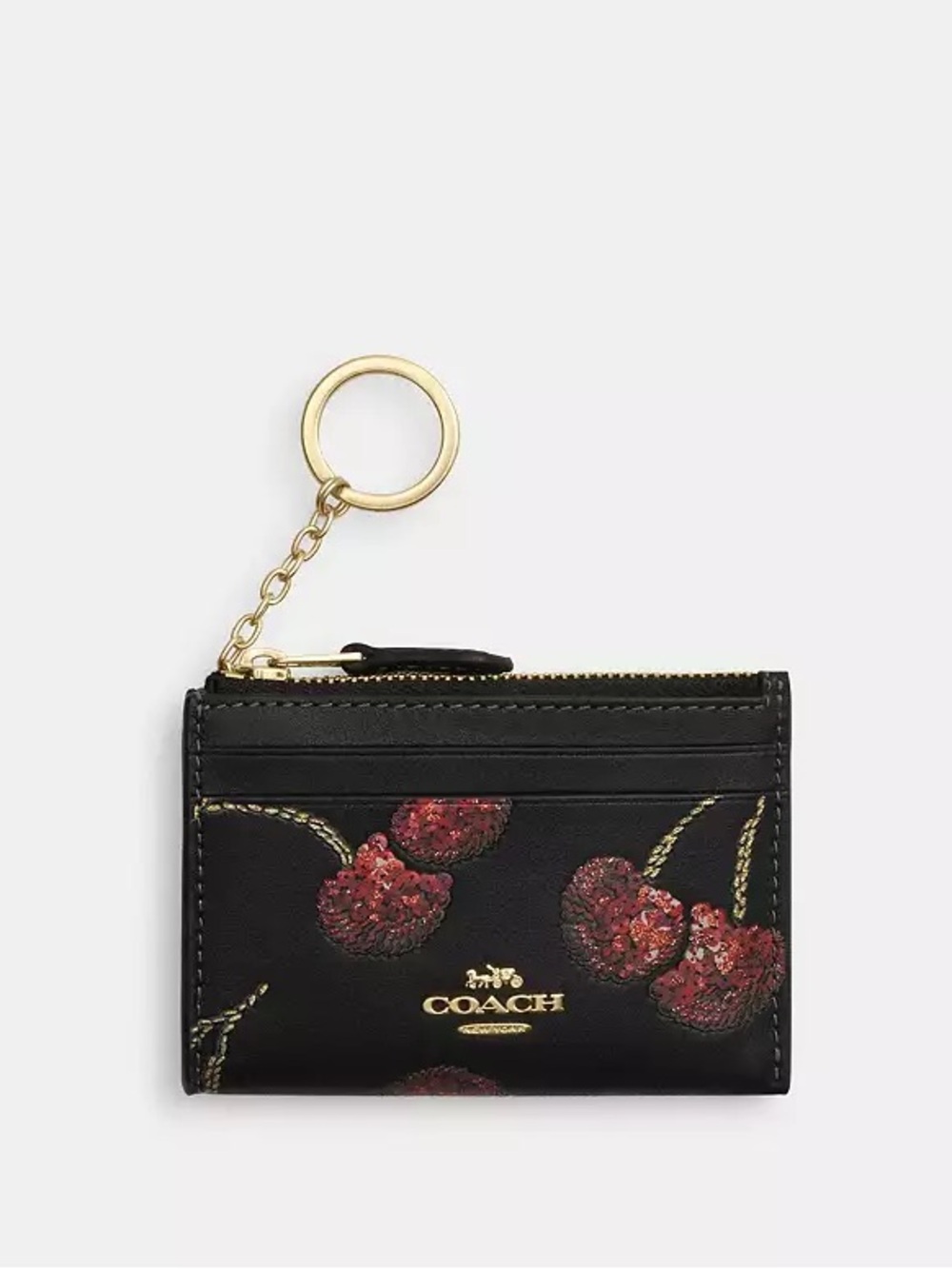 Coach Mini Skinny ID Case/Key Ring With Cherry Prints NWT